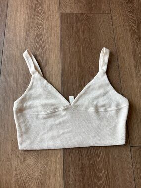 La Hearts Cream Textured Knit Crop Tank Top